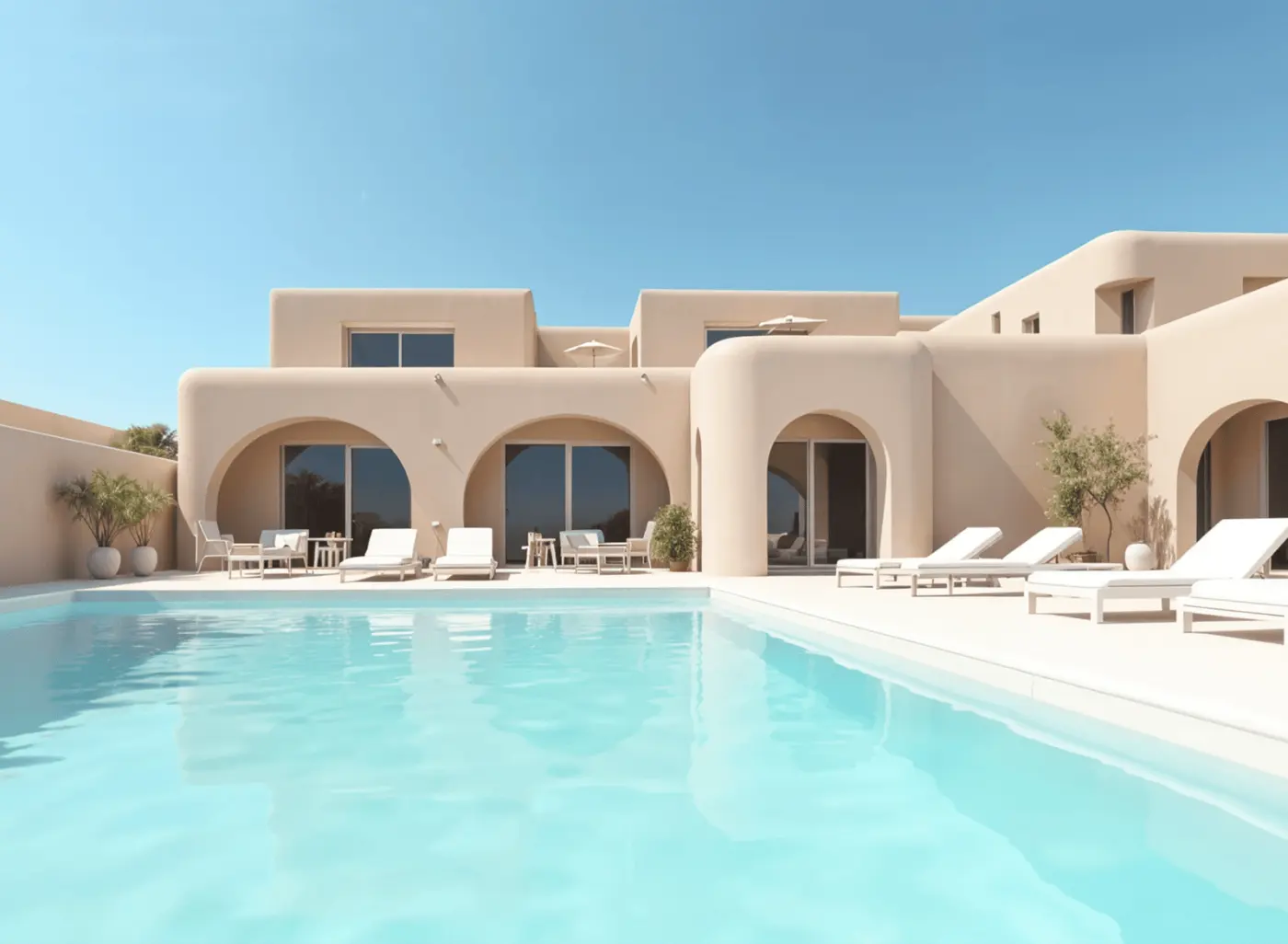 Piscine revêtue en Chukum, enduit naturel mexicain sans joints, teinte sable